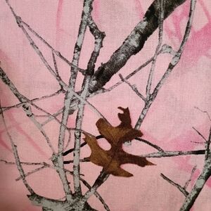 Pink Camouflage Print Fabric Top with Brown Leaf Accent